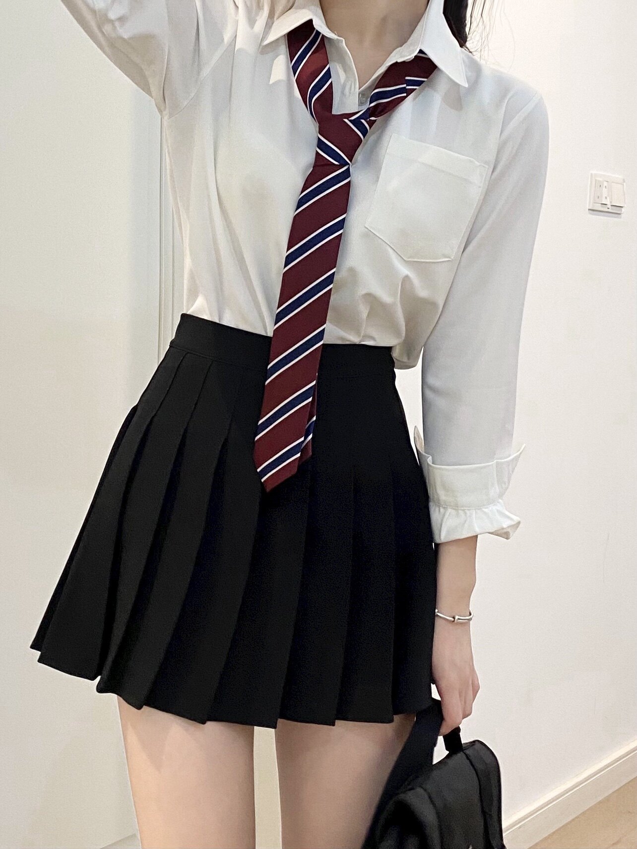 COLLEGE STYLE TIE WHITE SHIRT WOMENS SPRING AND AUTUMN NEW LONG SLEEVE LOOSE SHIRT PLEATED SKIRT JK UNIFORM SUIT TIDE