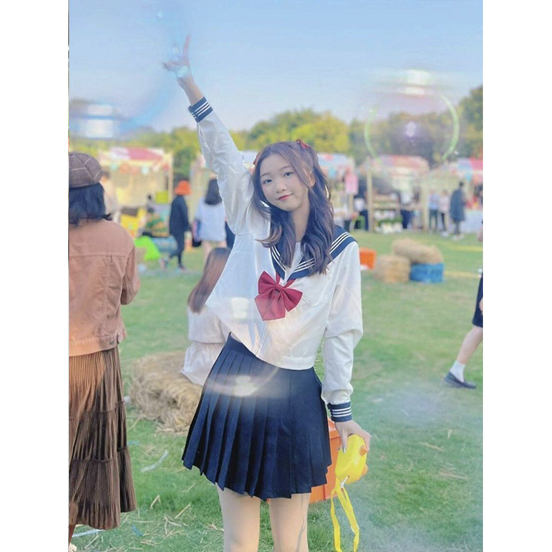 原创夏季日系学院风甜美少女粉色蓝色短袖水手服女可爱JK制服套装