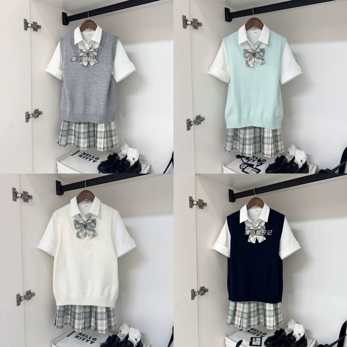 茉莉花/正版针织背心无袖马甲JK制服学院风校供感jk格裙日系套装