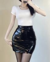 High-waisted, elegant, glossy PU leather skirt for women 2023 autumn new style, with a cinched waist and slimming effect, fashionable and versatile short skirt that fits the buttocks thumbnail 7