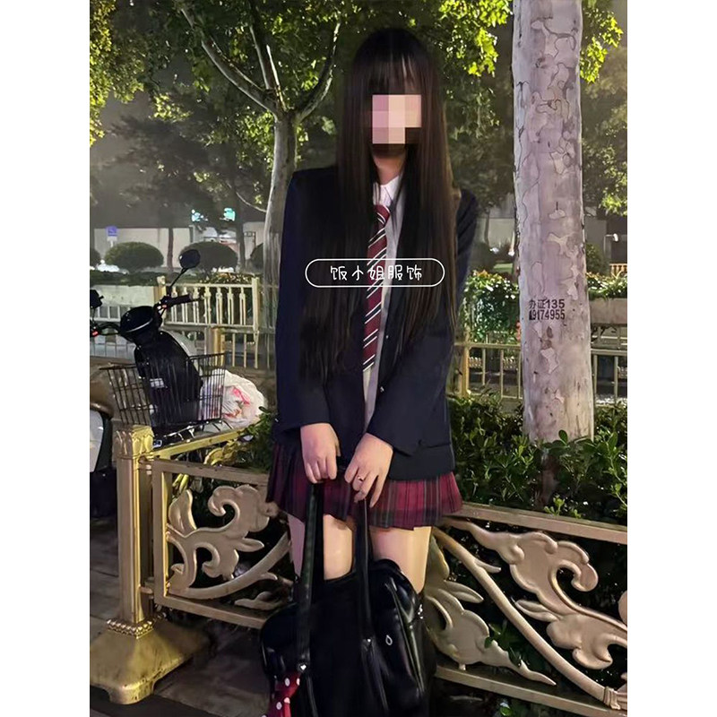 JK制服高校学姐外套西装单排西服秋冬款毛衣jk针织开衫格裙套装女