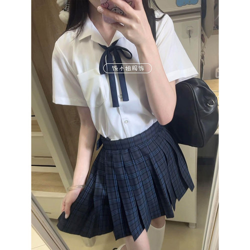 学院风JK制服宽松短袖白色衬衫夏季款校供感基础款凛凛短裙JK套装