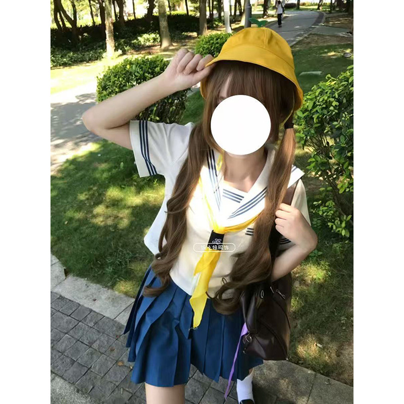 新款白领蓝三本日系JK制服学院风原创短袖水手服基础款百褶裙套装
