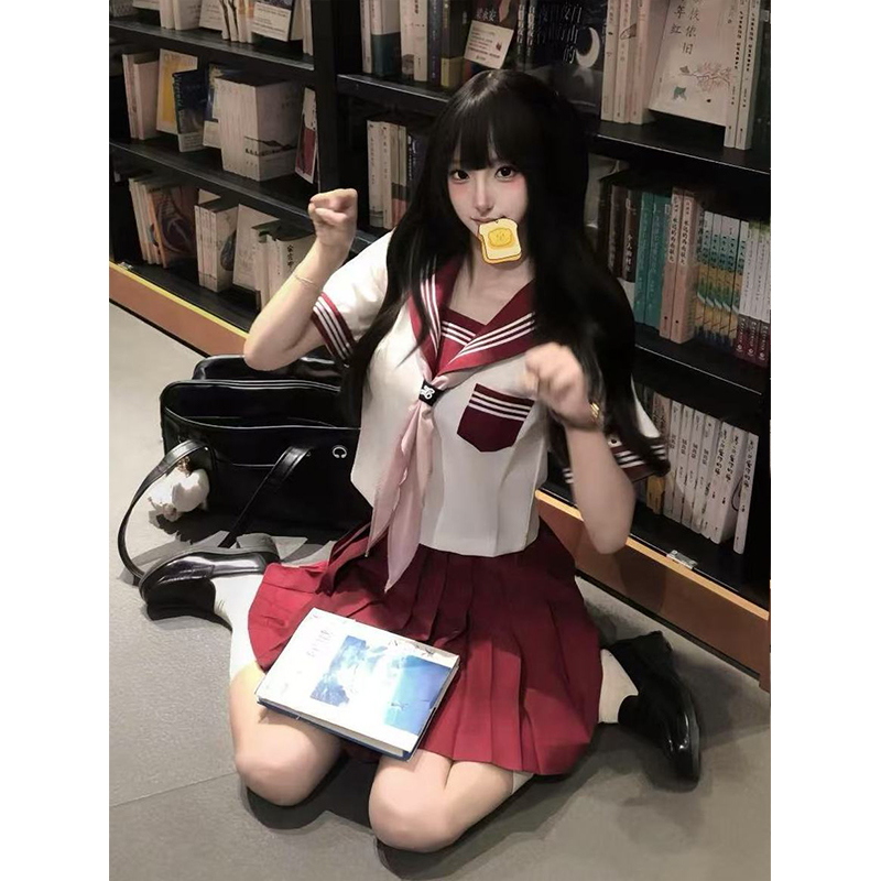 jk制服套装红三本长短袖衬衫中间服学院风穿搭百搭红JK裙2025夏款