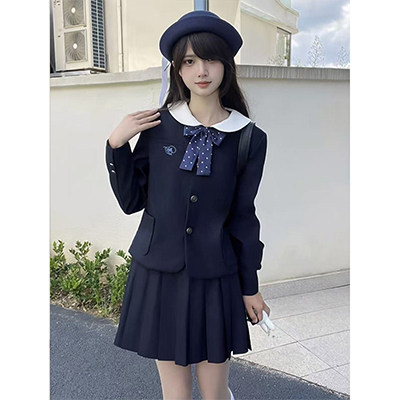 校供学院长袖秋冬日系甜美JK小圆领西服制服短款西装外套长裙套装