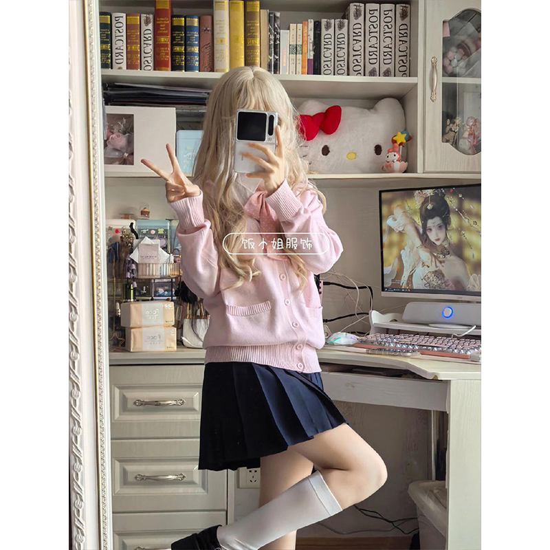 学院秋冬针织制服jk套装开衫外套纯色针织衫原创日系长袖上衣短裙