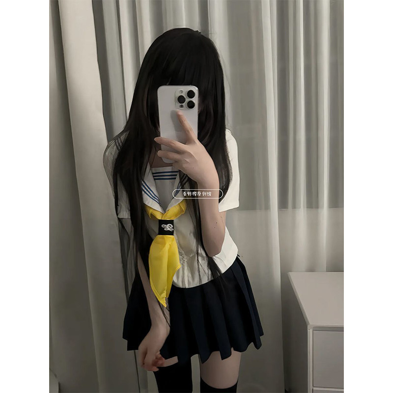 原创水手服jk制服海军领白领蓝三本基础款上衣JK短裙学院风一整套