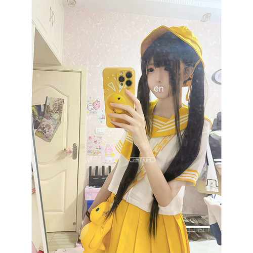 日系JK黄领白三本水手服学院风黄色百褶裙校供感校院风夏服套装女
