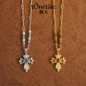 TONE&TALE弗朗花十字串珠长项链时尚 百搭双层轻奢设计感十字架