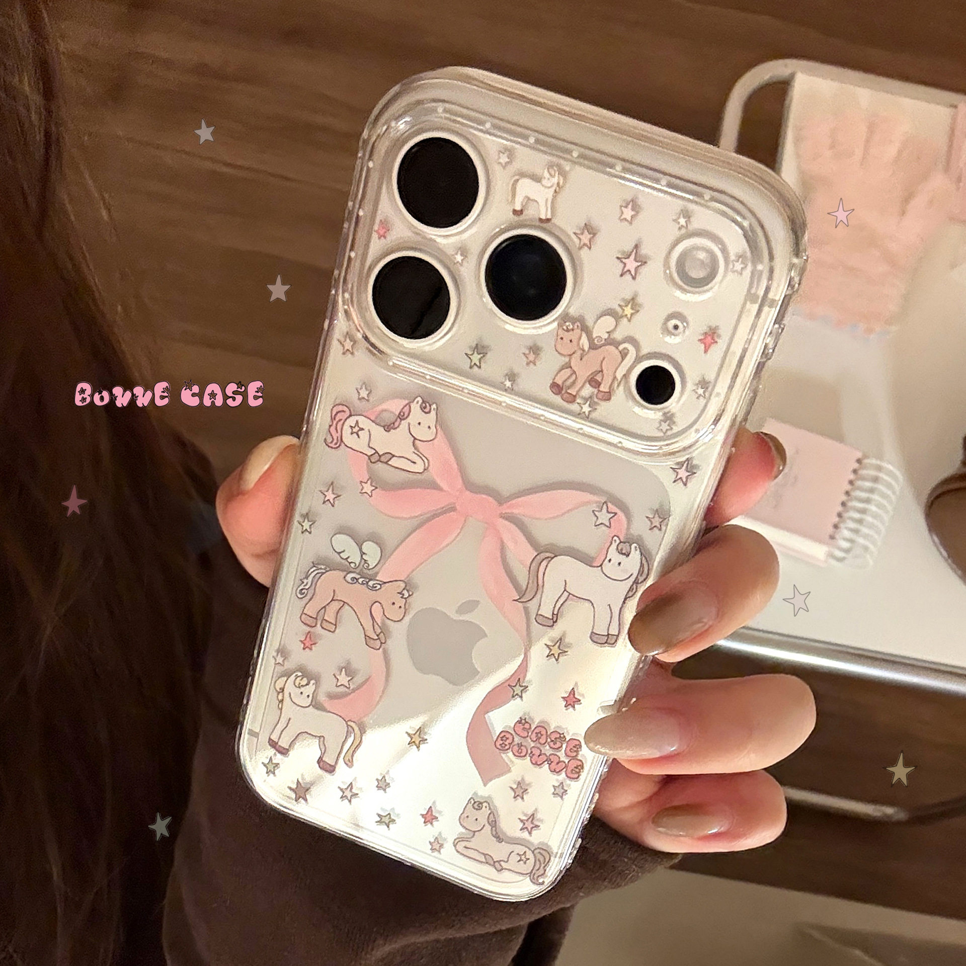 【智能AI相机键包裹】透明粉色蝴蝶结小马适用iPhone17promax手机壳新款苹果16少女心15全包防摔14软13可爱12