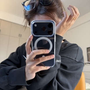 高透亚克力磁吸适用iPhone16promax手机壳苹果15pro透明14PLUS防摔13小众12硬11简约硅胶XS相机按键包住17Air