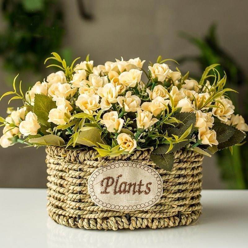 空调上放的假花机梳妆台柜机空调上的装饰仿真植物绿植摆件绢花干