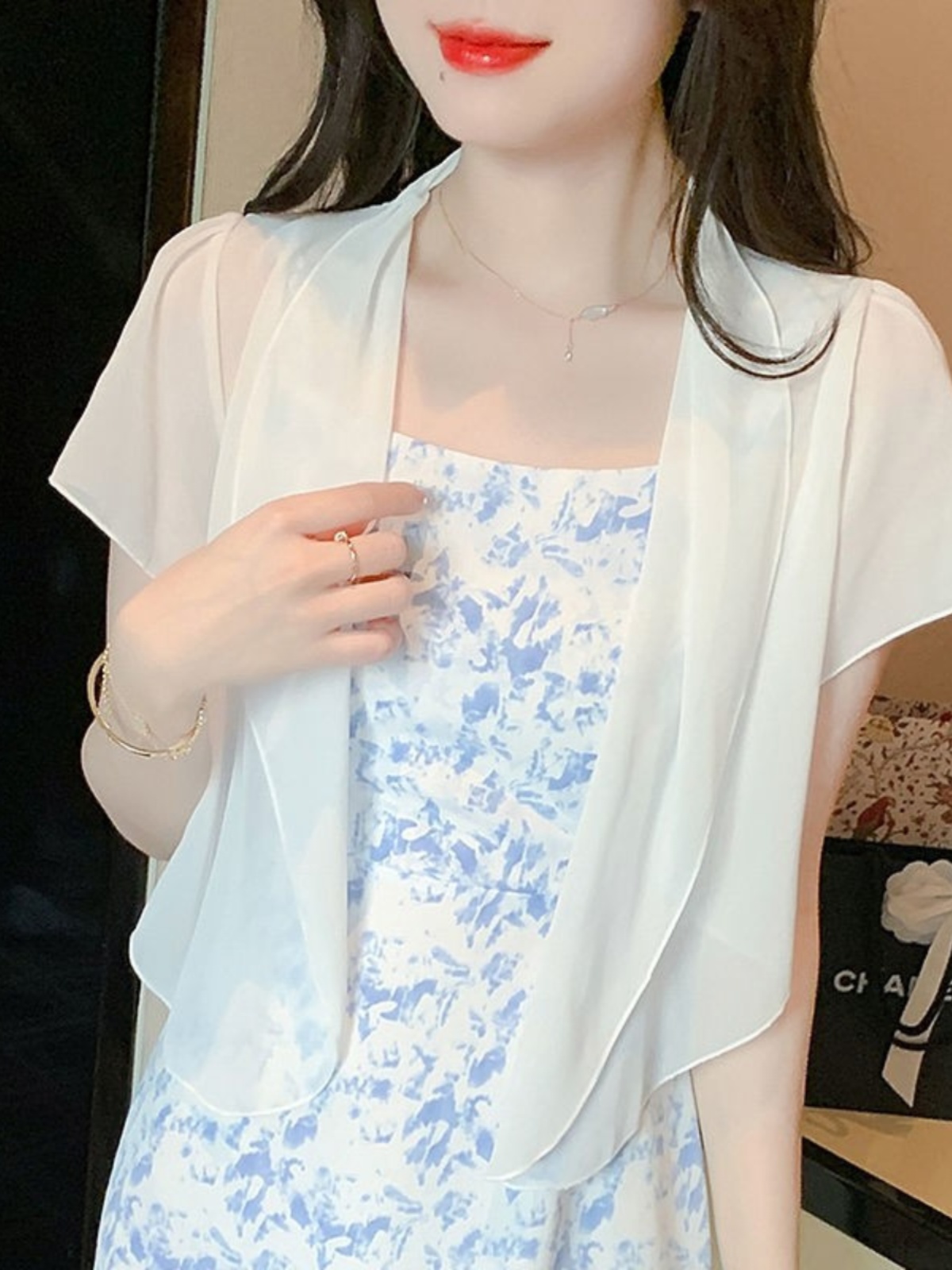 夏季防晒衣女短袖雪纺开衫短款薄外套配吊带裙的外搭小披肩空调衫