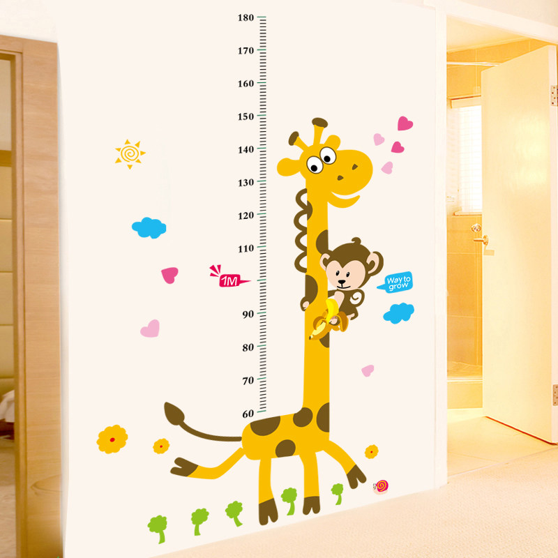 儿童游乐区墙面测量身高贴画装饰墙贴纸玻璃布置动画长颈鹿图墙纸