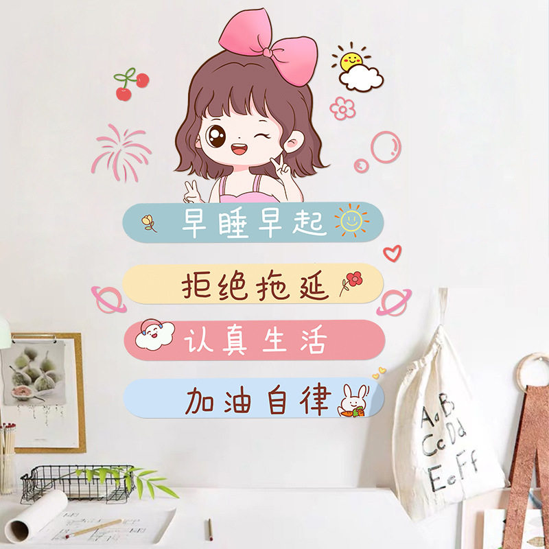 新款女孩贴纸儿童房卧室床头书桌背景墙面遮丑装饰小物件人物贴画