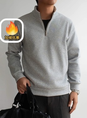 VINT LINEAGE 男装加绒保暖半拉链立领套头卫衣