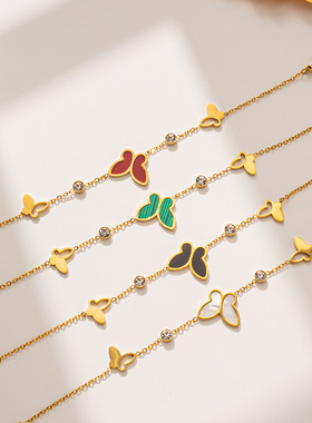 镂空贝母蝴蝶手链钛钢立体镂空镶钻电镀保色潮流时尚饰品厂家直批