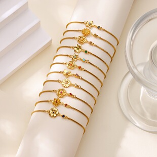 热销钛钢不掉色十二月生日花诞辰石吊坠手链轻奢高级感珠宝