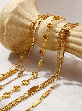 欧美不锈钢古巴手链轻奢百搭钛钢手链真空电镀INS风复古风古巴链