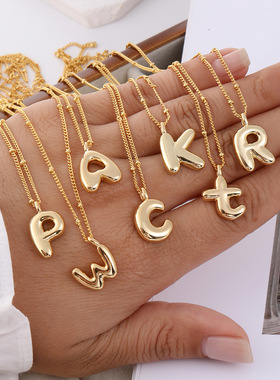 跨境亚马逊热卖铜镀18k真金26个英文字母吊坠项链可爱嘻哈锁骨链