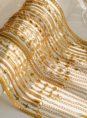 欧美简约钛钢手链女ins风小众高级感百搭镀18K金素链手饰套装