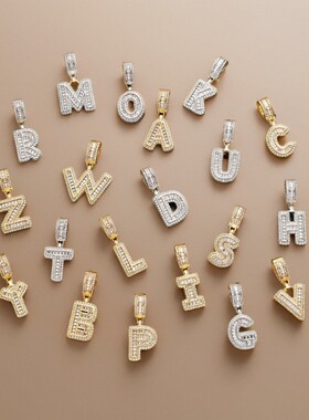 希音跨境欧美ins时尚个性嘻哈男女冰糖铜镶锆石字母吊坠项链