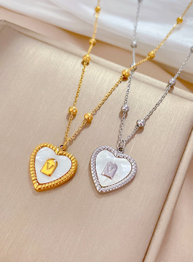 【通体钛钢】爱心贝壳V极简风炉内真金项链女ins网红锁骨链配饰