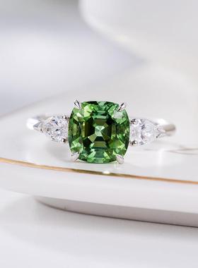 直播新款仿天然绿碧玺方钻戒指 气质苹果绿日常美丽彩宝开口戒指
