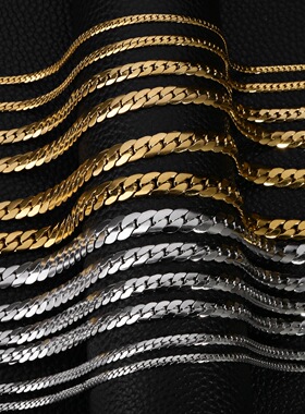 3mm/4mm/5mm/7mm/9mm简约不锈钢NK古巴项链真空保色电镀金色钢色