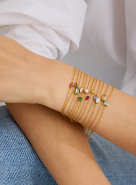 静俏欧美畅销不锈钢锆石手链耳钉生辰石18k金轻奢高级感跨境手饰