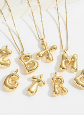 亚马逊跨境爆款时尚百搭气球泡泡可爱胖乎乎26个英文字母吊坠项链