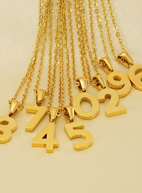 欧美风个性18K不锈钢数字项链女潮流钛钢0-9数字情侣吊坠饰品