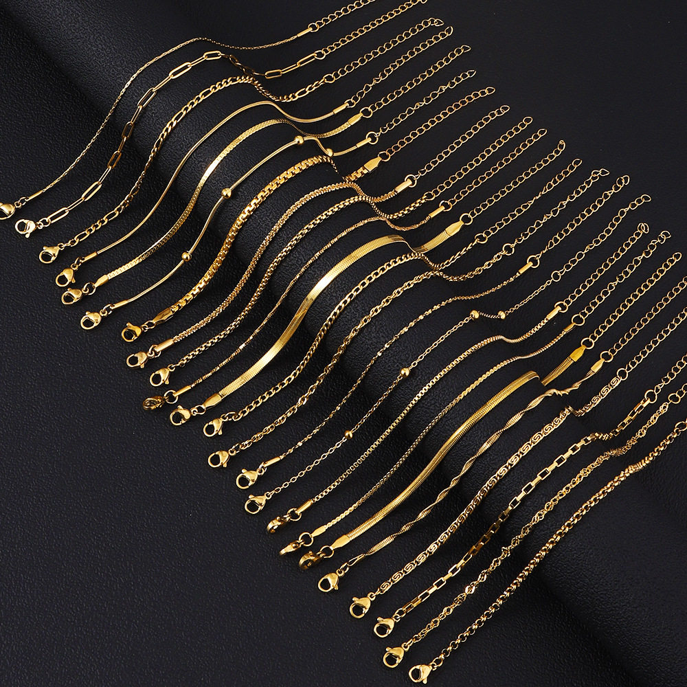 不锈钢金色手链 跨境热销女士镀18K真金时尚百搭手环饰品钛钢手链