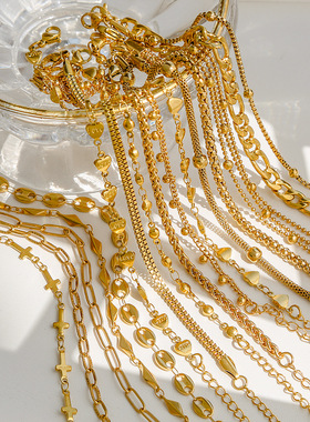 欧美简约钛钢手链女ins风小众高级感百搭镀18K金素链手饰套装