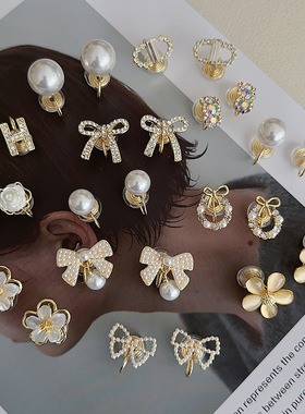 蚊香盘耳夹无耳洞珍珠耳环港风花朵高级感蝴蝶结可爱耳挂耳饰