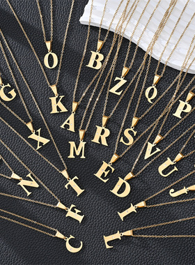 欧美ins小众不锈钢项链18K镀金高级感时尚百搭26字母毛衣链饰品
