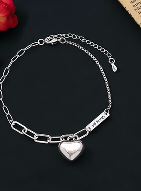 时尚个性光面爱心脚链女简约小众设计长方牌子字母脚链复古饰品