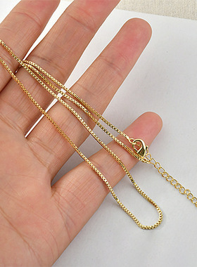 铜镀真金盒子链素链男女通用项链裸链首饰配件锁骨链盒仔链
