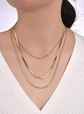 法式ins风钛钢多层叠戴锁骨链不锈钢简约三层链项链女百搭款配饰