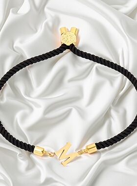 黑色龙绳A-Z英文字母手绳光面不锈钢镀金镜面抛光可调节男女通用