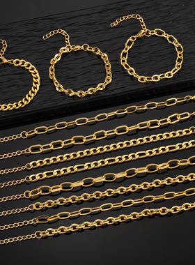 欧美ins钛钢手链个性小众嘻哈古巴链粗链不锈钢真空电镀18k金手饰