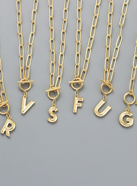 跨境欧美字母项链镀真金潮流嘻哈项链欧美26英文字母吊坠项饰