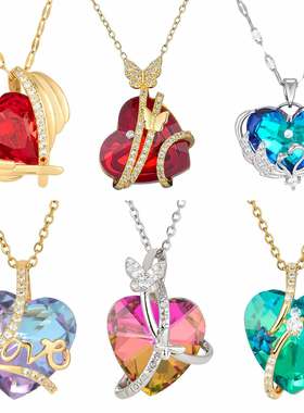 项链轻奢小众跨境高级感海洋之心LOVE水晶字母钛钢不掉色锁骨饰品