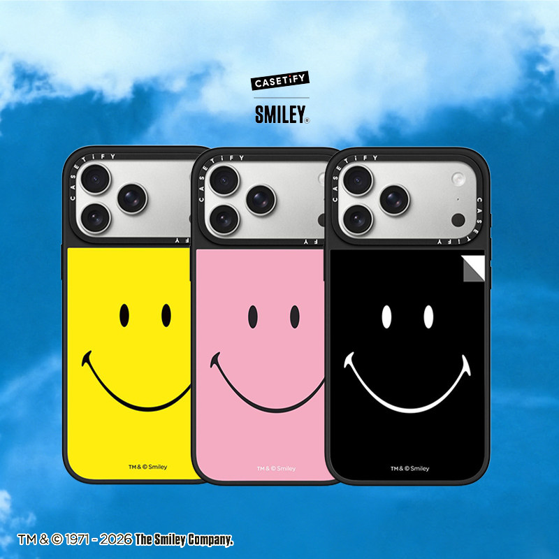Smiley® x CASETiFY 联名 经典笑脸-黄色/粉色/黑色 适用于苹果iPhone17ProMax/17Pro/16ProMax镜面手机壳