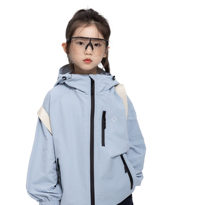 女童蓝色冲锋衣聪小妹2024秋新款中大儿童户外登山服运动夹克外套