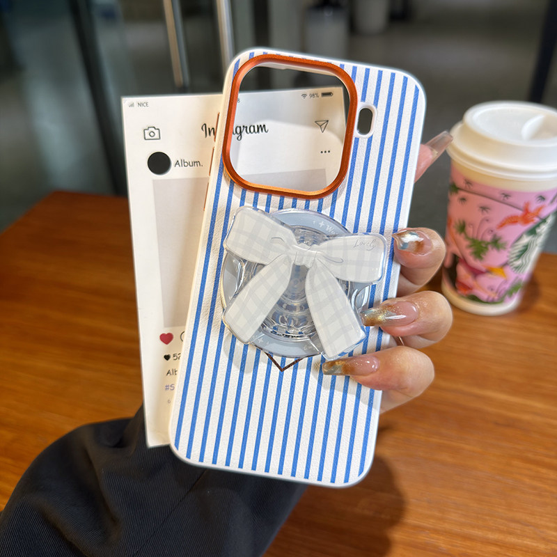 高级磁吸适用oppofindx9手机壳蓝条纹oppofindx9pro保护套全包防摔软边卡通可爱磁吸气囊支架oppo