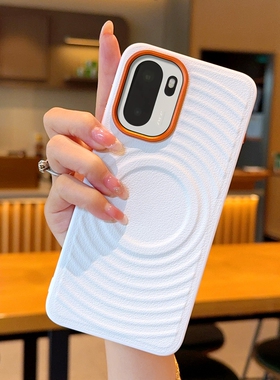 高级磁吸波漾纹适用一加ace6手机壳皮纹1+ace6保护套全包防摔oneplusace6软边防摔高档橙色金属镜头