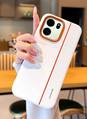 高级金甲拼色适用一加Turbo6手机壳皮纹简约一加Turbo6V保护套全包防摔硅胶软边1+Turbo6高档橙色金属镜头