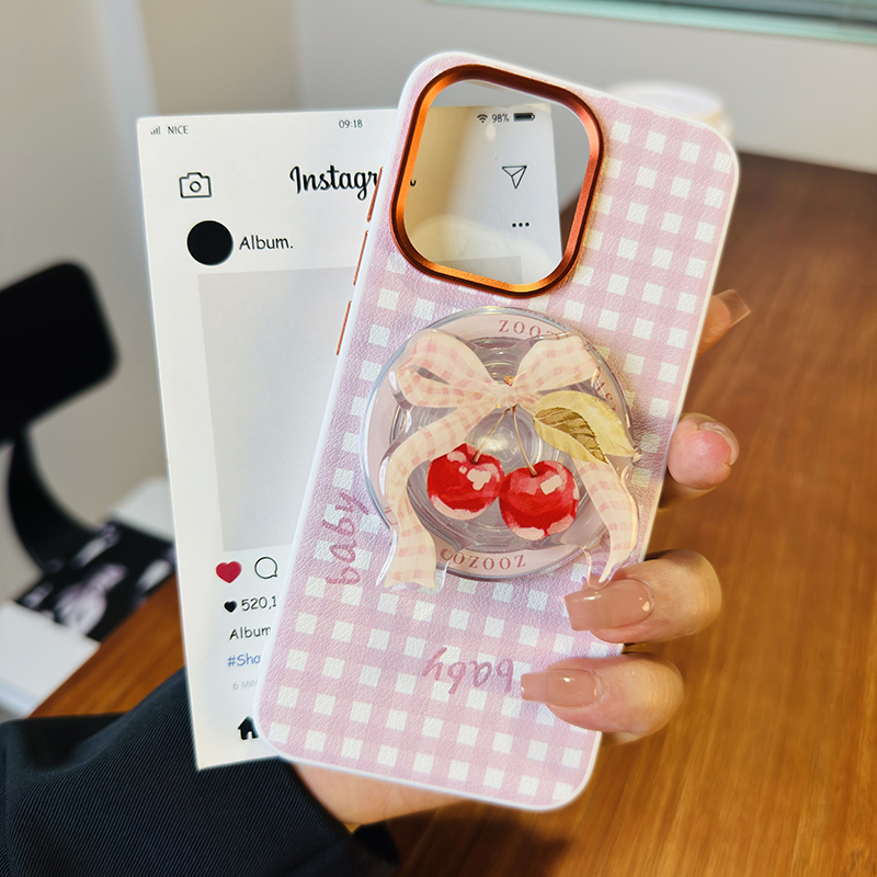 高级磁吸适用oppofindx9pro手机壳粉格纹oppofindx9保护套全包防摔软边卡通可爱磁吸气囊支架