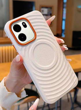 高级磁吸波漾纹适用一加Turbo6手机壳皮纹一加Turbo6V保护套全包防摔软边防摔1+Turbo6高档橙色金属镜头